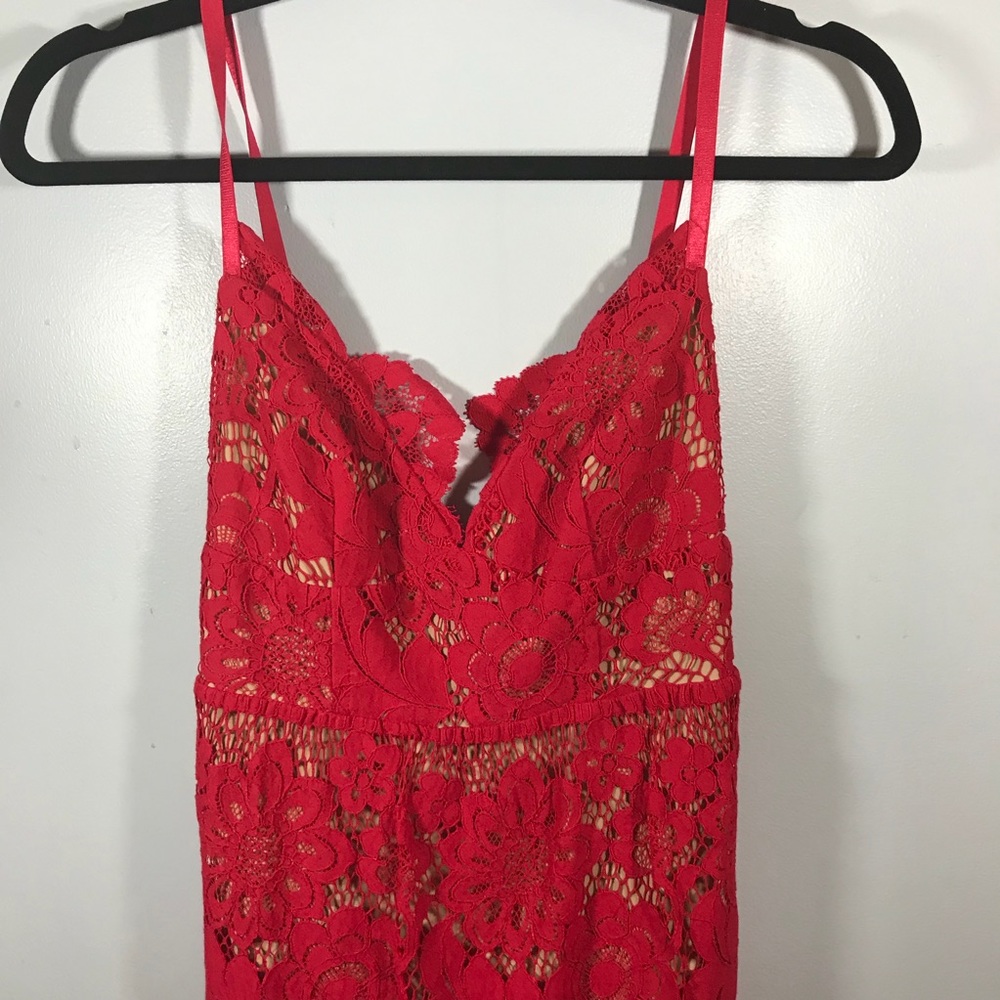For Love And Lemons Hot Red lace midi Dress Xs - Picture 6 of 8